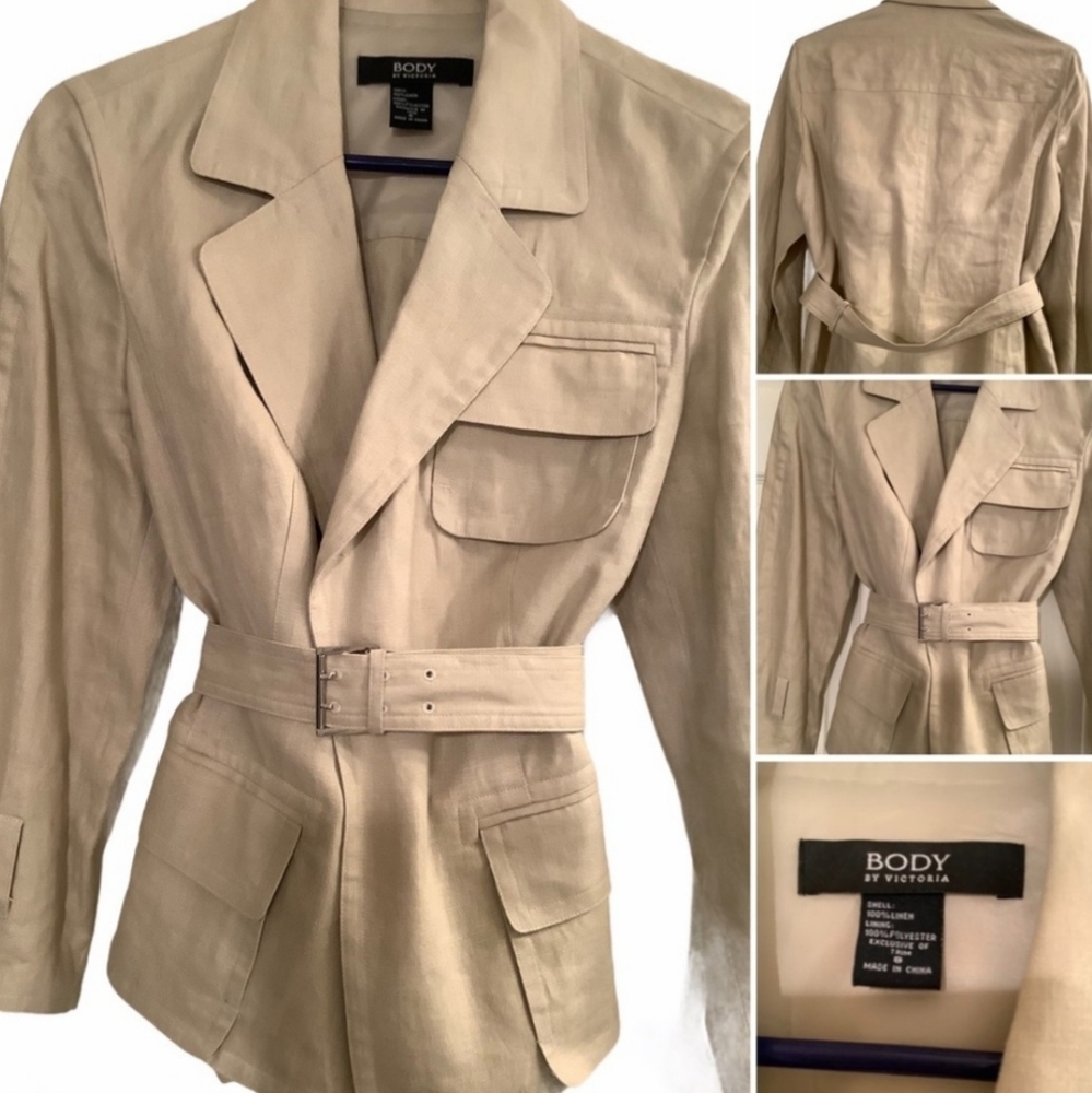 Linen tan safari belted jacket size 8